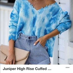 High rise cuffed denim shorts